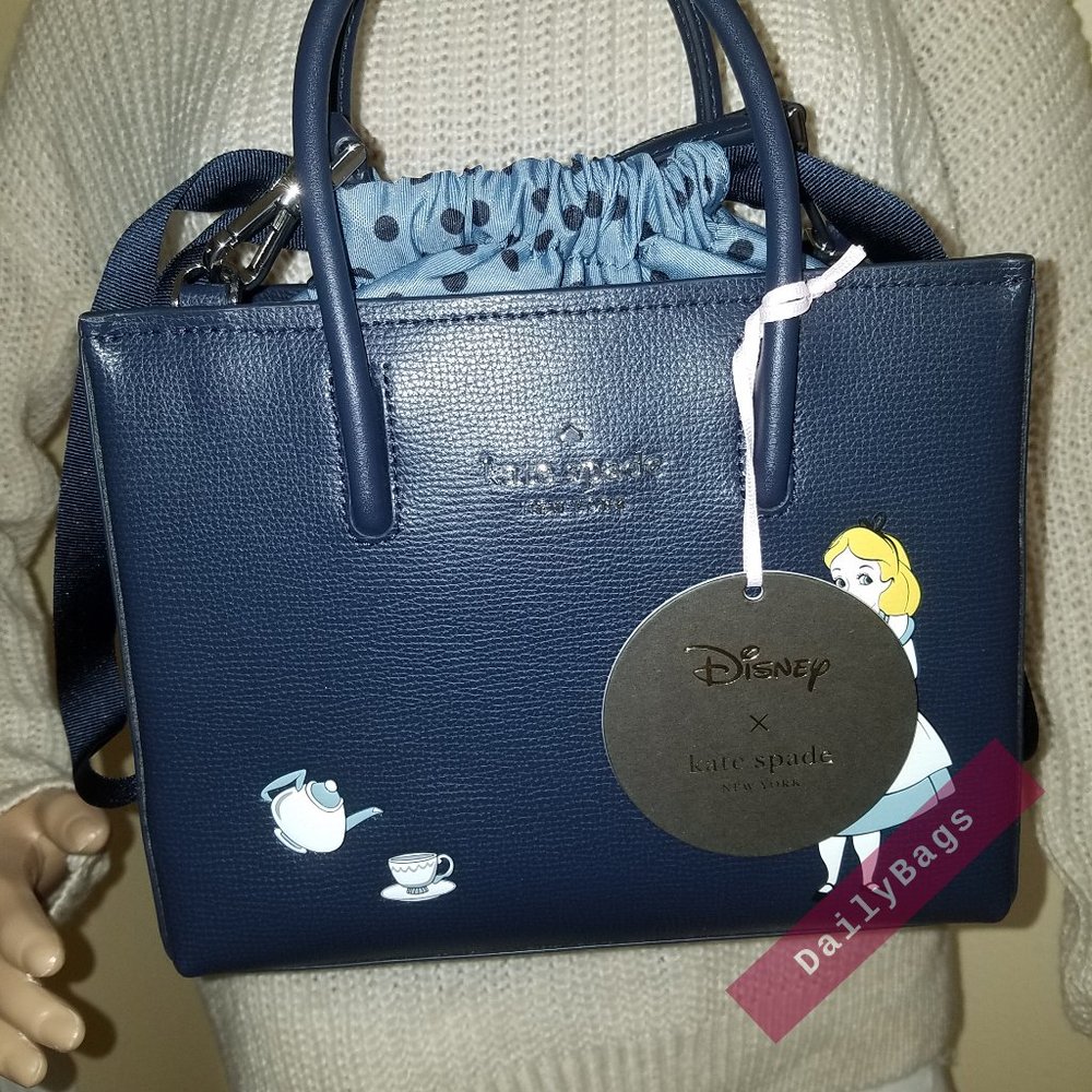 NWT KATE SPADE 100% AUTHENTIC ALICE SHOPPER DISNEY BLUE NAVY SMALL BAG - Picture 3 of 15